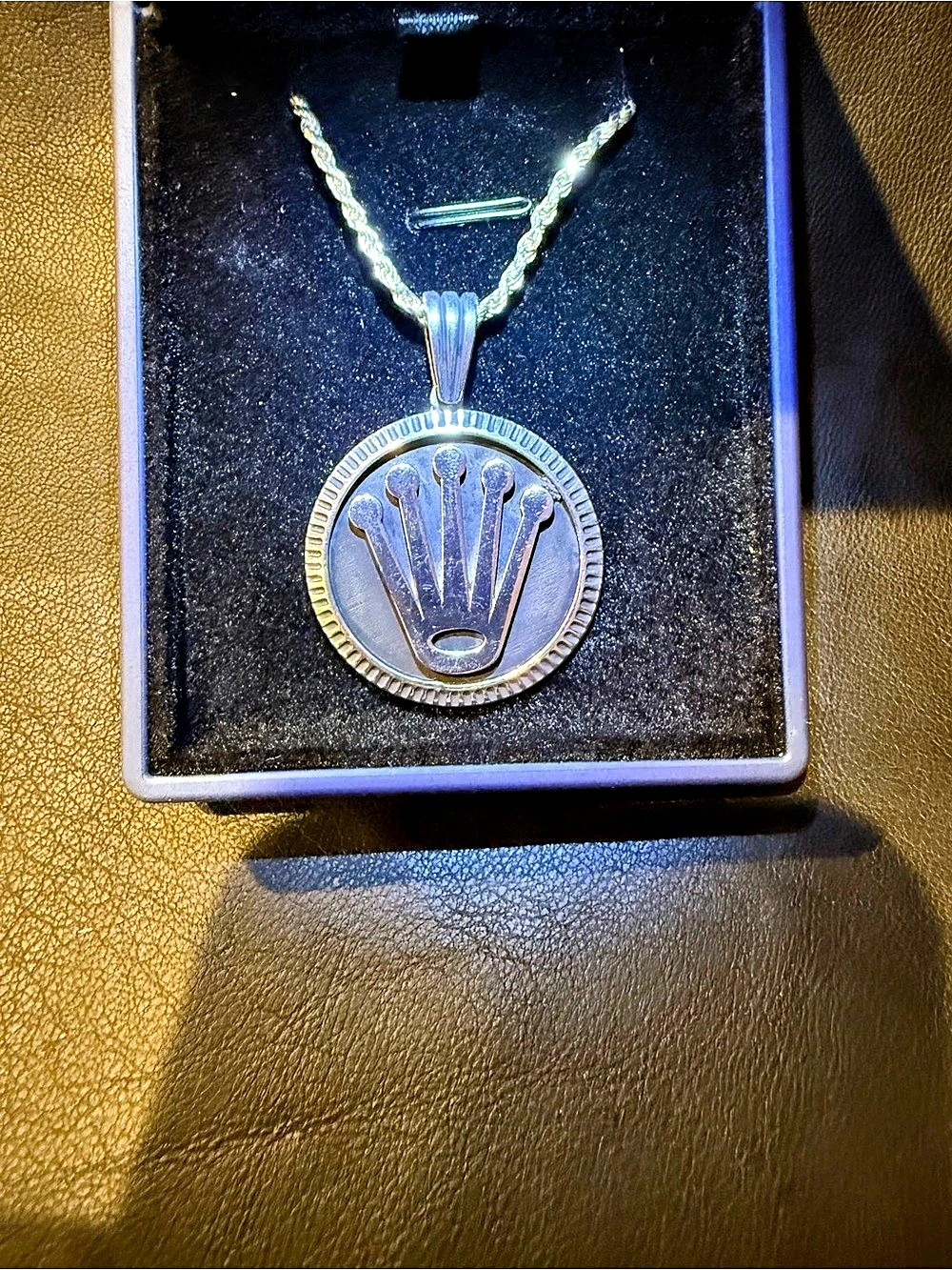 Rolex Crown Pendant Necklace in Gold & Black Like New Solid Sterling Silver